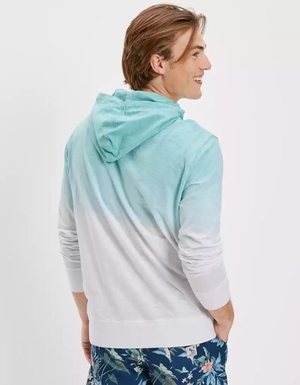 Sweat à Capuche American Eagle AE Super Soft Dip-Dye Turquoise Clair Homme | GGB-58952247